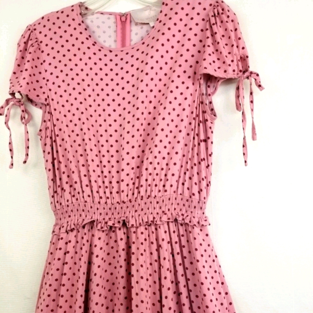 Gal Meets Glam Corinne Mauve Polka Dot Cinch Waist A-line Dress Size Small - Picture 2 of 15
